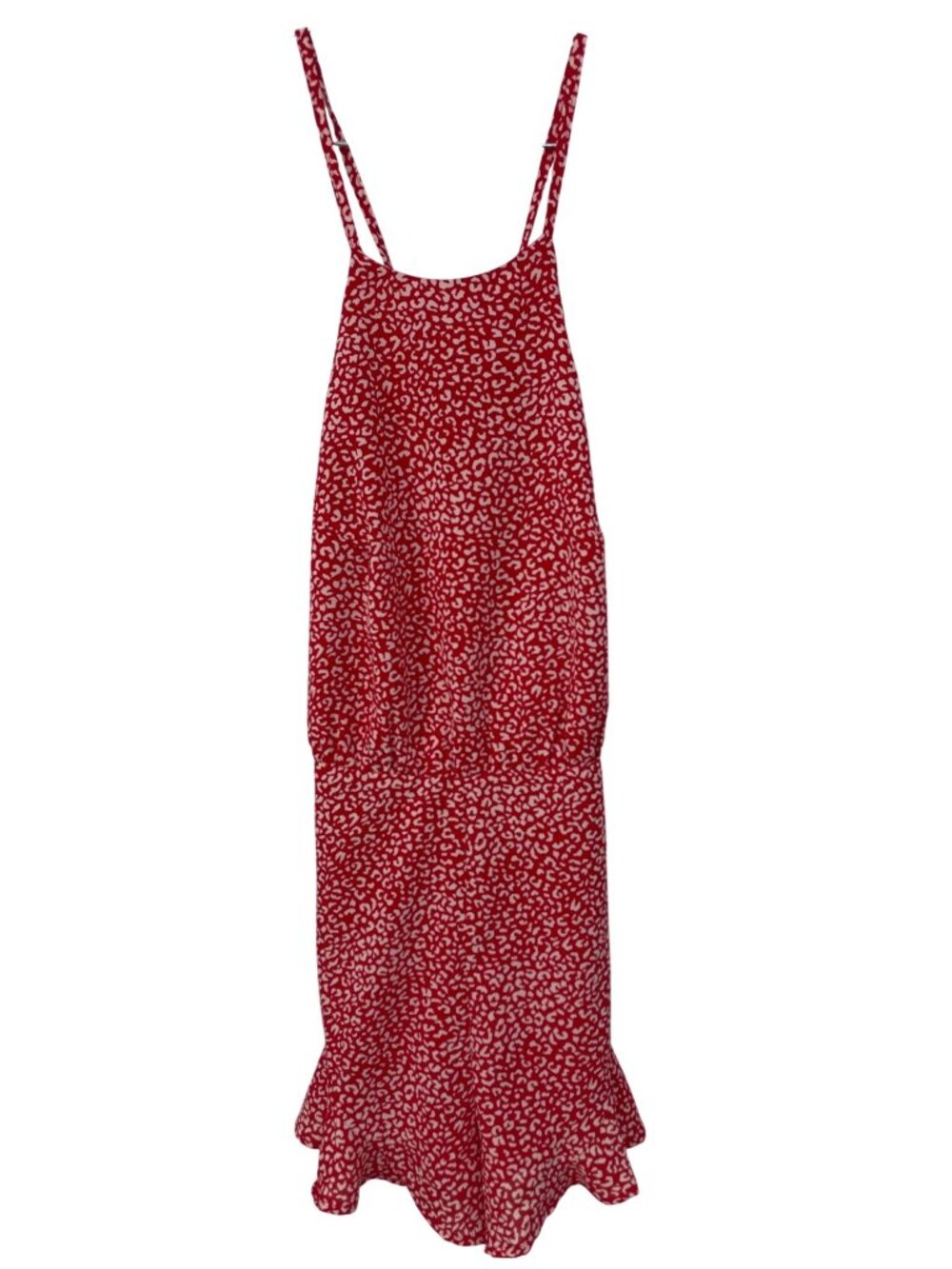 She + Sky Romper Small Leopard Print Sleeveless Ruffle Hem Red White Summer Wear
